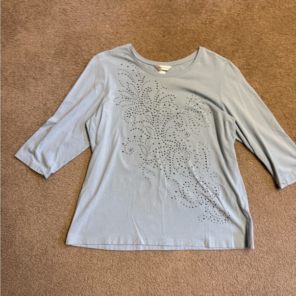 Christopher & Banks Tops - Christopher Banks Light Blue silver embellishments 3/4 sleeve Women's TOP XL